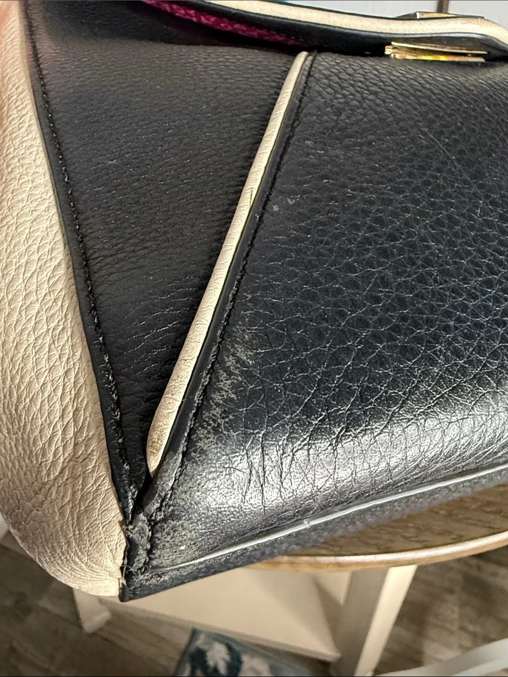 KATE SPADE Ivory & Black Colorblock Wesley Place Pebbled  Leather Handbag